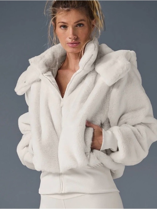 ALO Yoga Jackets & Blazers - NWT ALO faux fur foxy ivory jacket removal hoodie